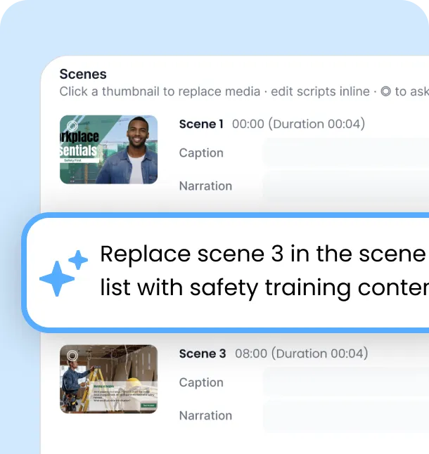 Step 3: Edit through chat — requesting a scene replacement with a chat instruction
