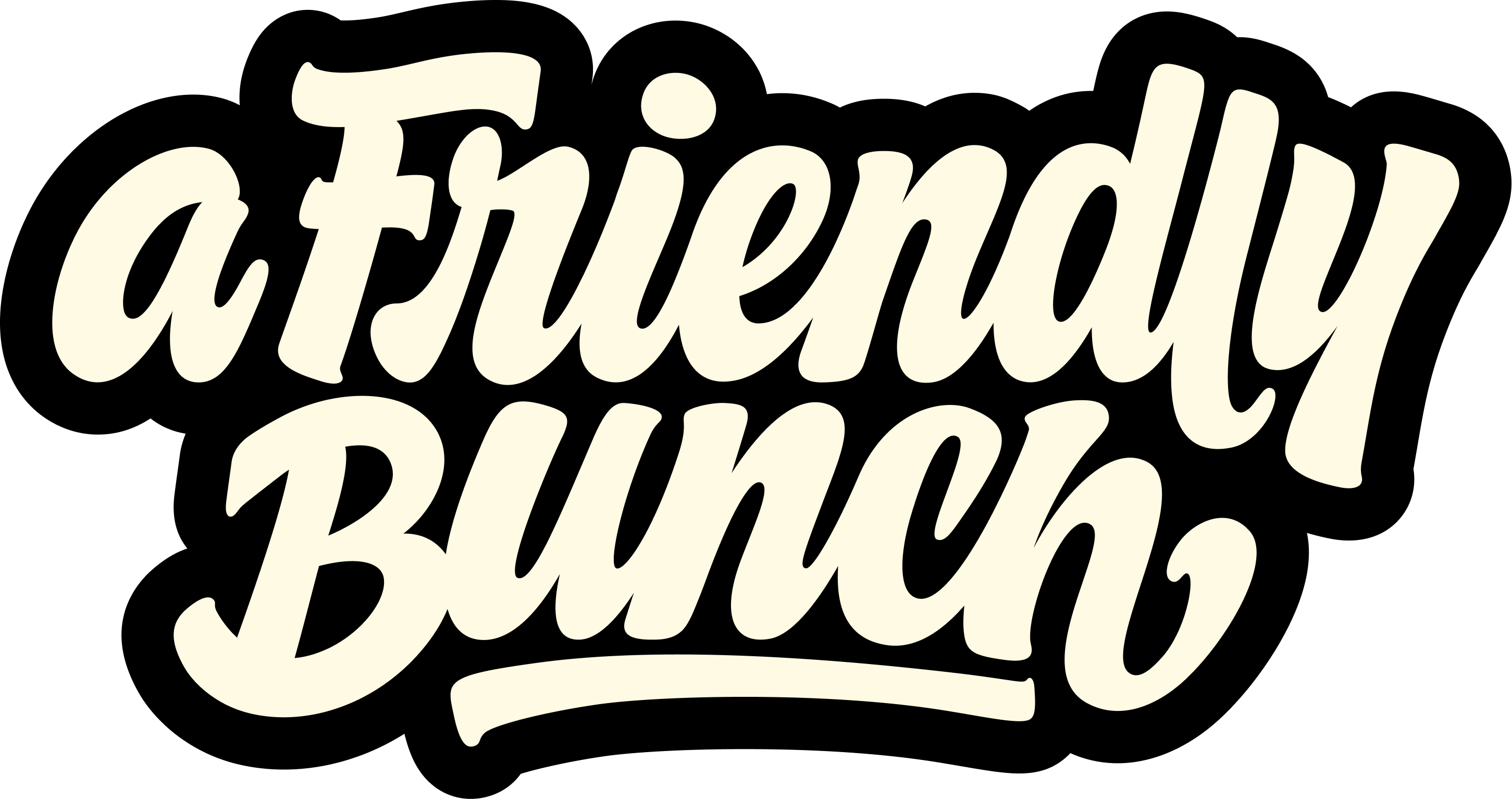 Cream-colored text reading 'a Friendly Bunch' in a bold, playful script on a black background.