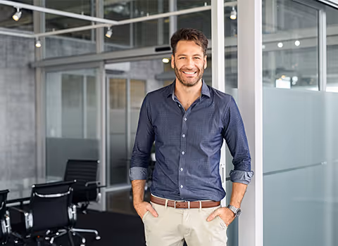 Successful business man looking at camera in office