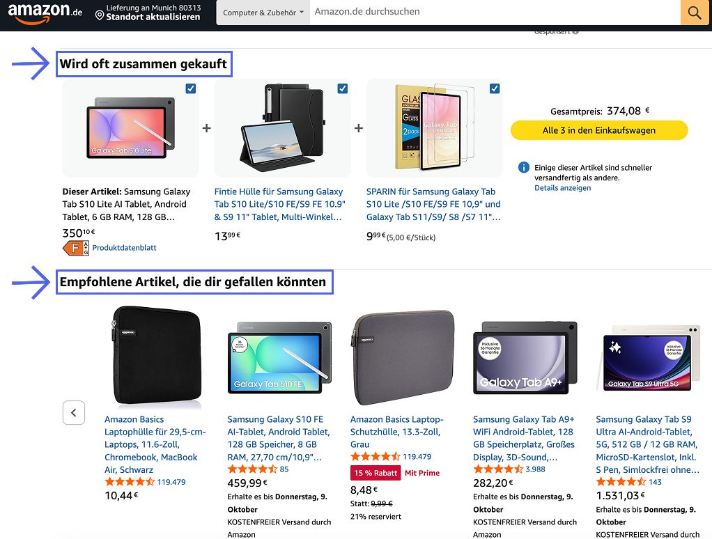 Beispiel: Intelligente Produktvorschläge bei Amazon
