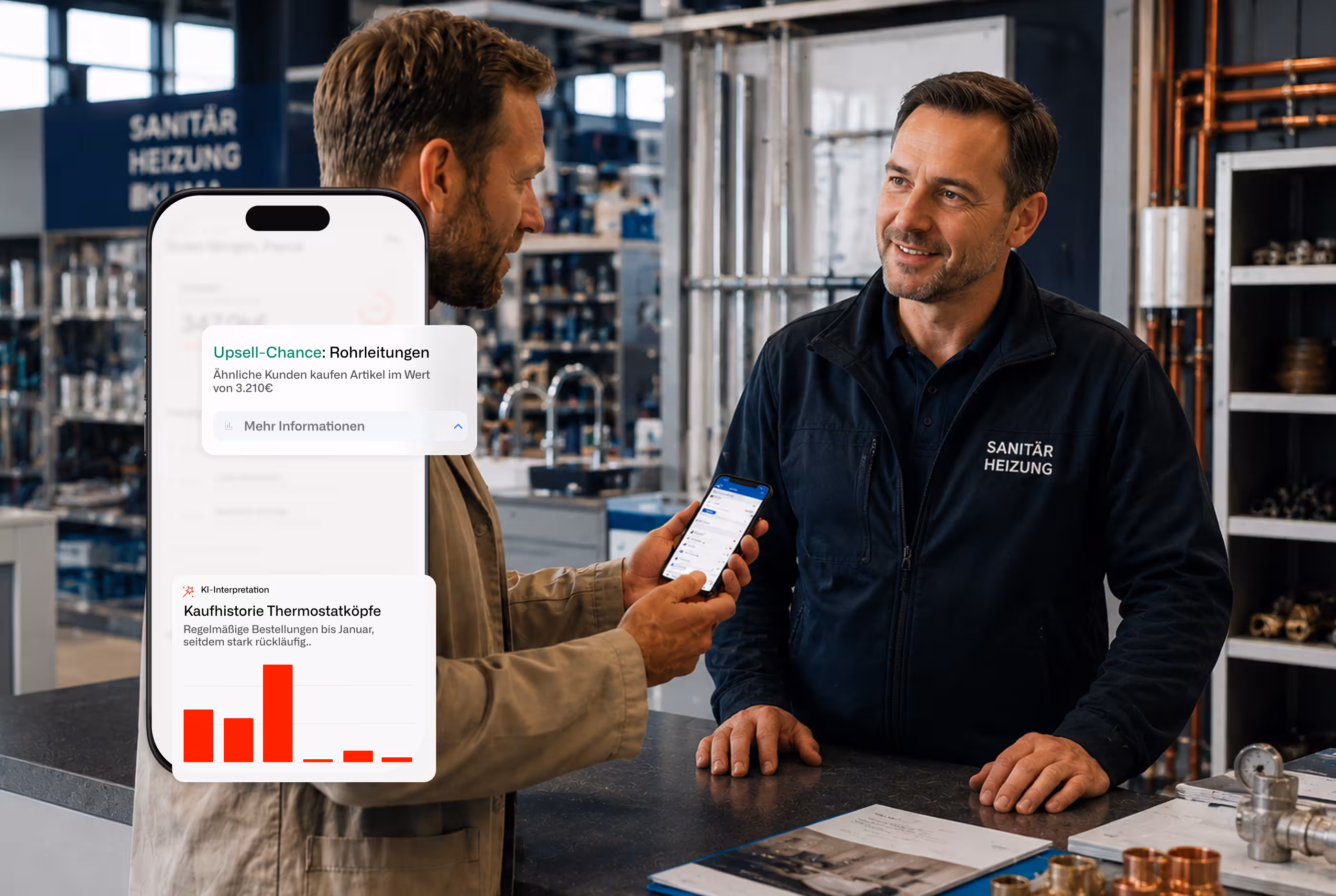 Von Keramik und Armaturen bis zu Wärmepumpen und Installationstechnik. Helfen Sie Ihrem Vertrieb, proaktiv und datenbasiert zu verkaufen – und dabei massiv Zeit zu sparen.