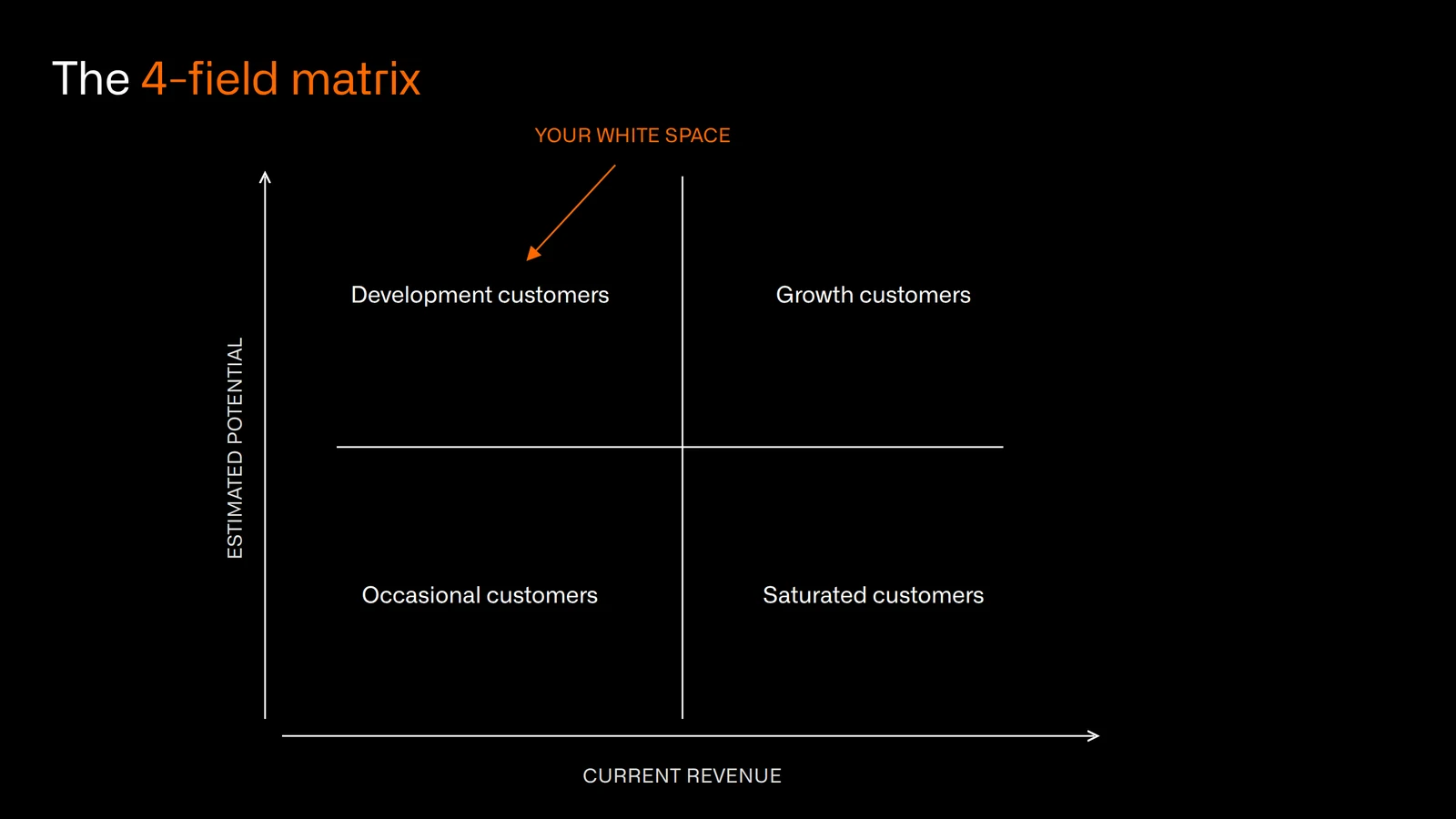 4-field matrix with estimated potential and current revenue to identify white space customers
