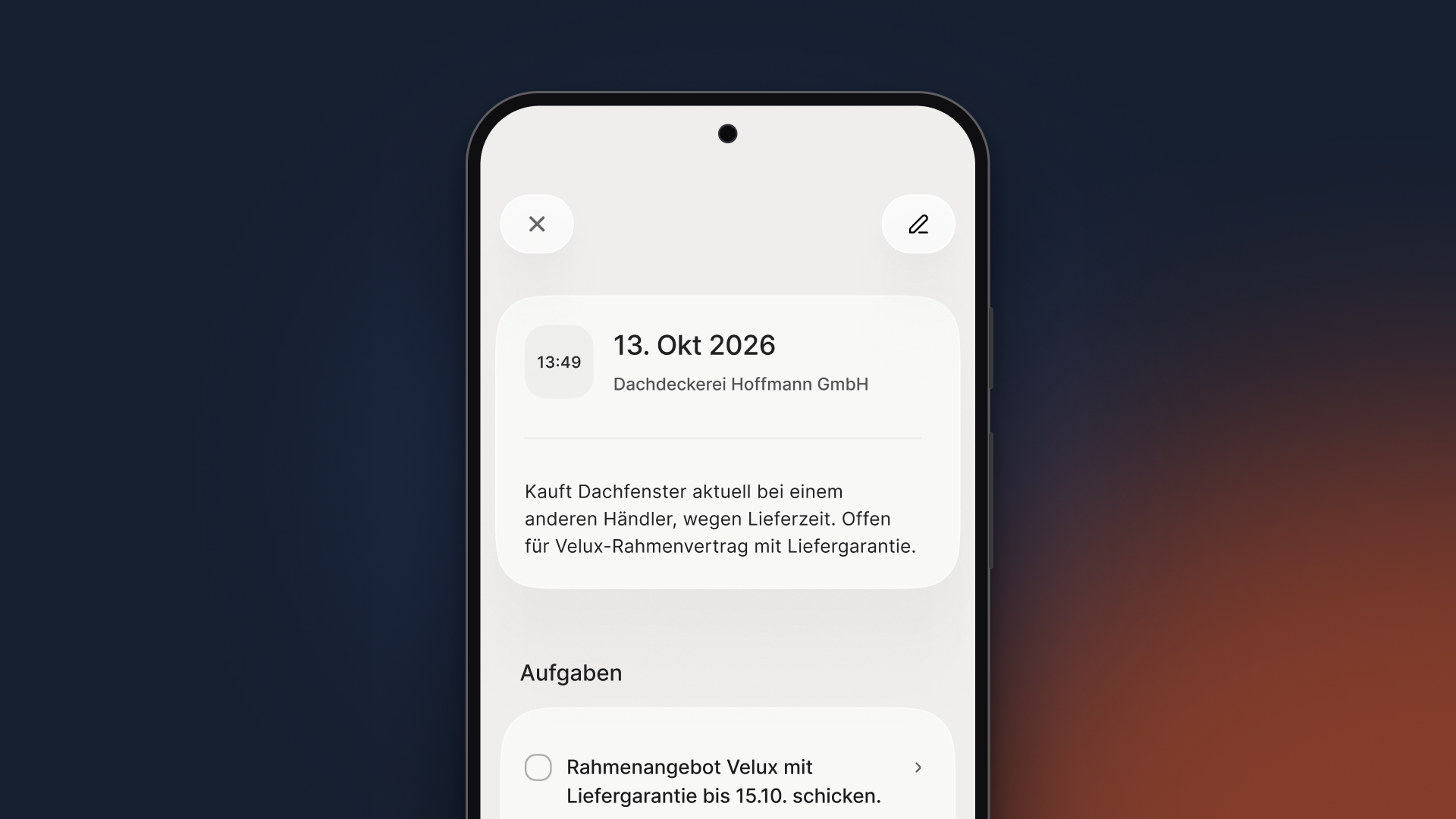Acto mobile app – Besuchsnotiz zur Dachdeckerei Hoffmann: Ein eingesprochener Besuchsbericht zur Dachdeckerei Hoffmann mit Notiz zum Wettbewerber und