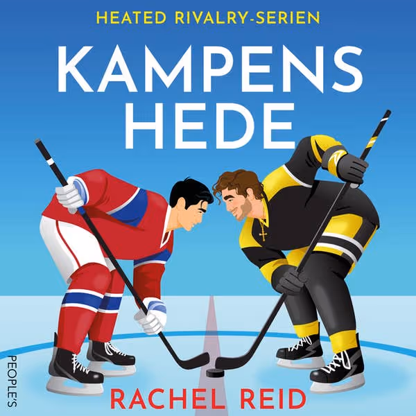 To hockeyspillere i rødt og gult lægger ud til faceoff på isen i kampens hede.