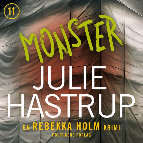 Book cover with title Monster by Julie Hastrup against a dark, abstract textured background.