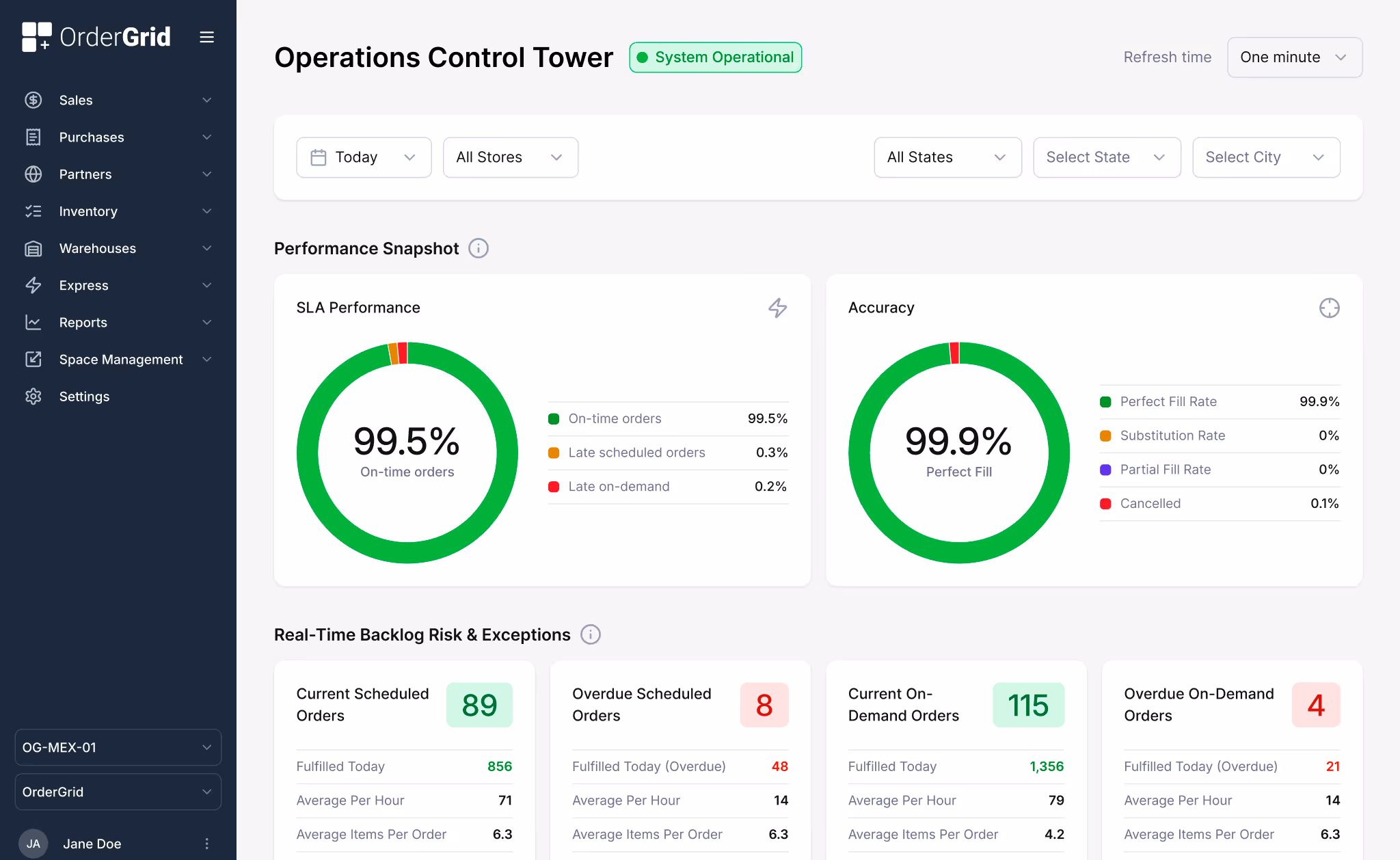 Order management software interface by OrderGrid for order management and ecommerce fulfillment