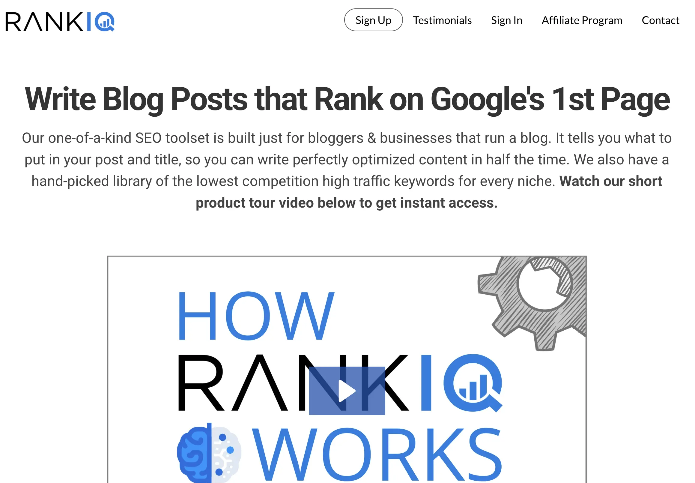 rankiq homepage screenshot