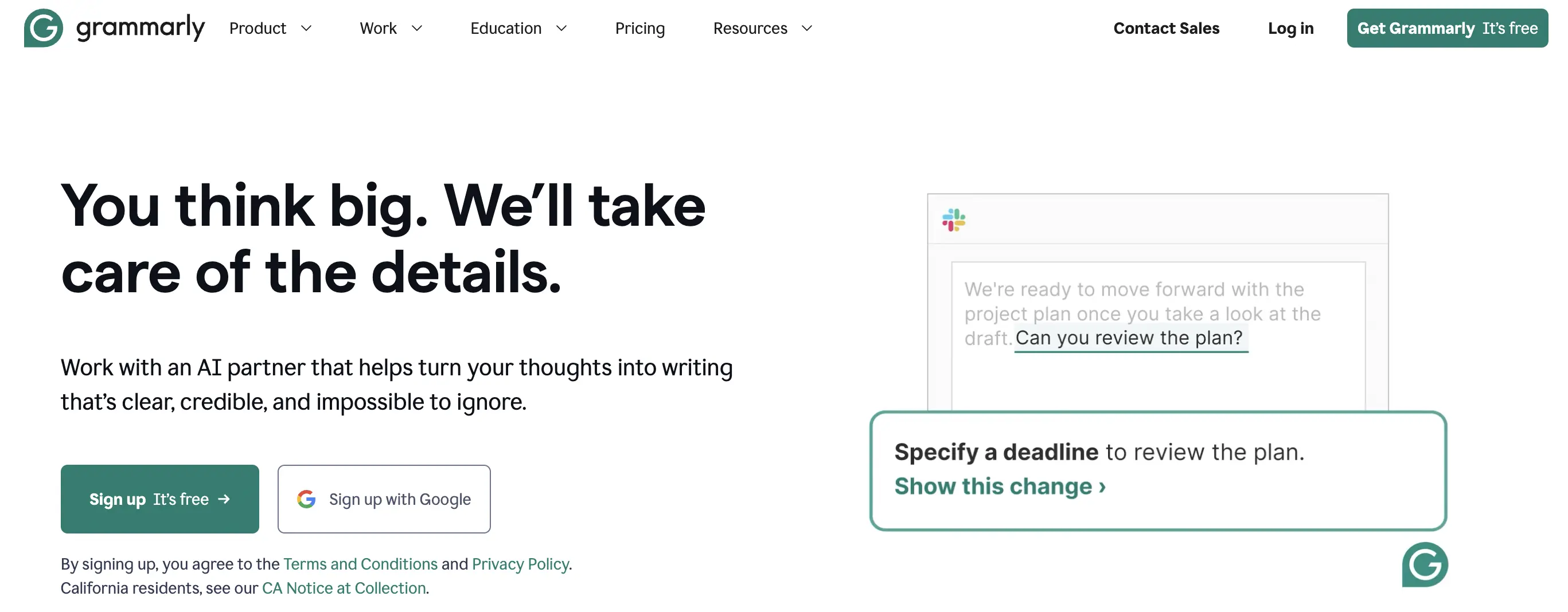 Grammarly Homepage screenshot