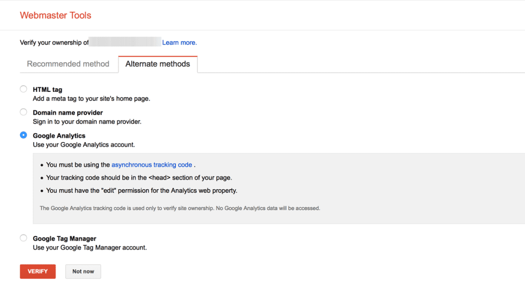 How to verify site in google webmaster tools with google analytics