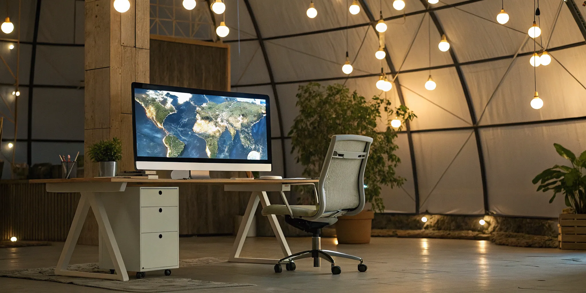 A modern desk setup for a worldbuilder hired for game development.