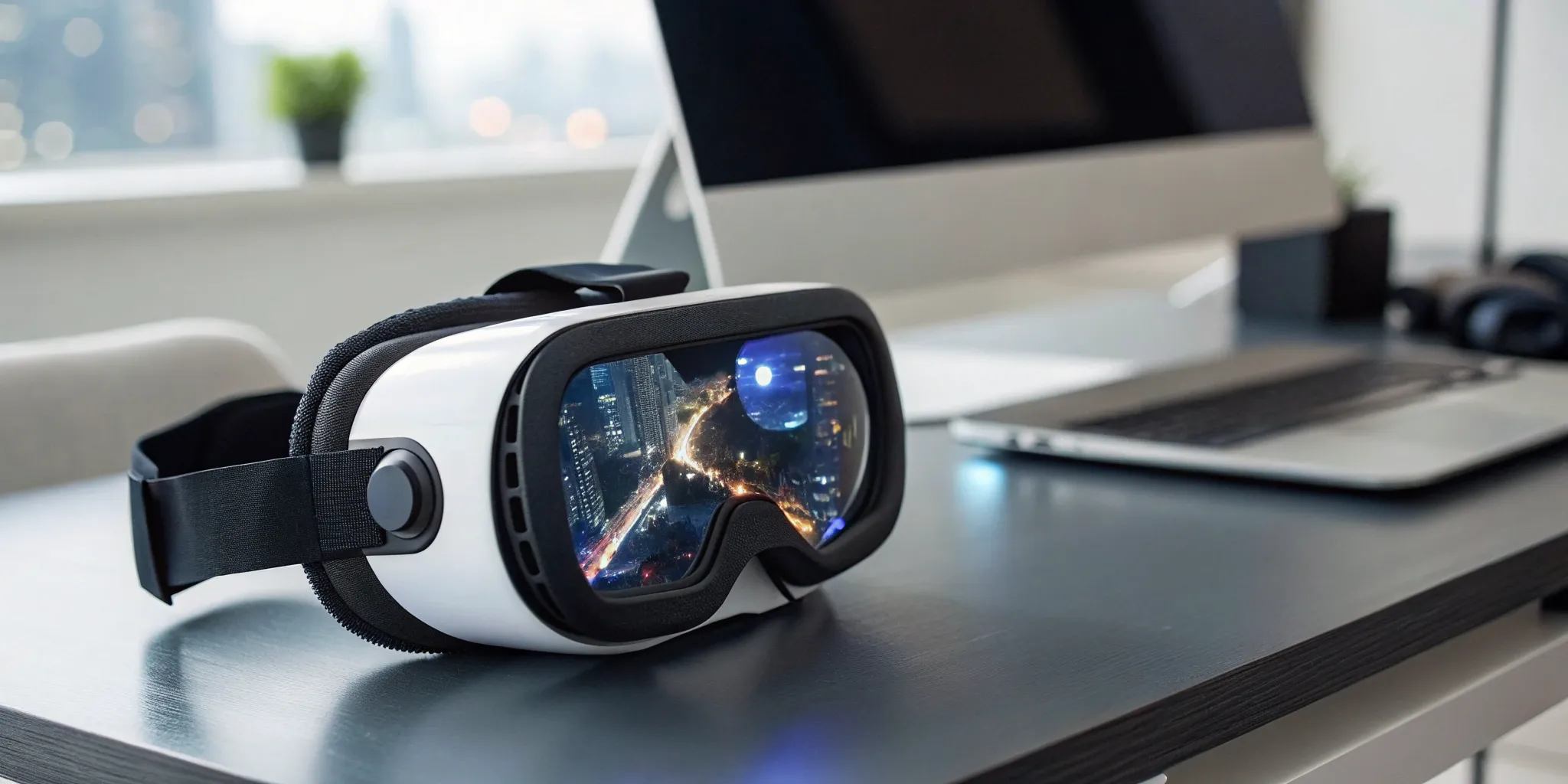 VR headset on a desk for a custom project to hire VR game developers.