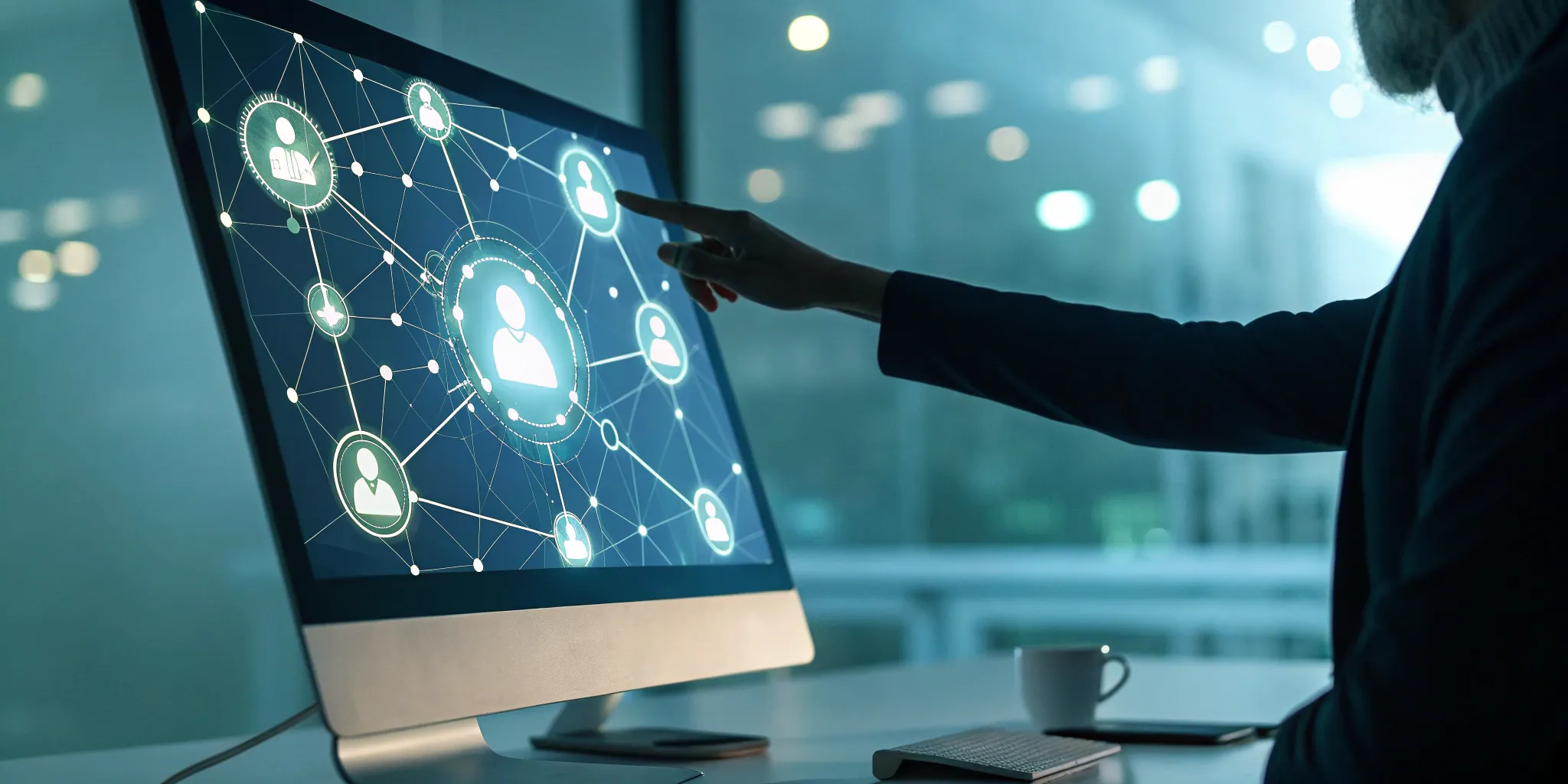 A person strategizing how to extend intellectual property with a diagram on a computer screen.