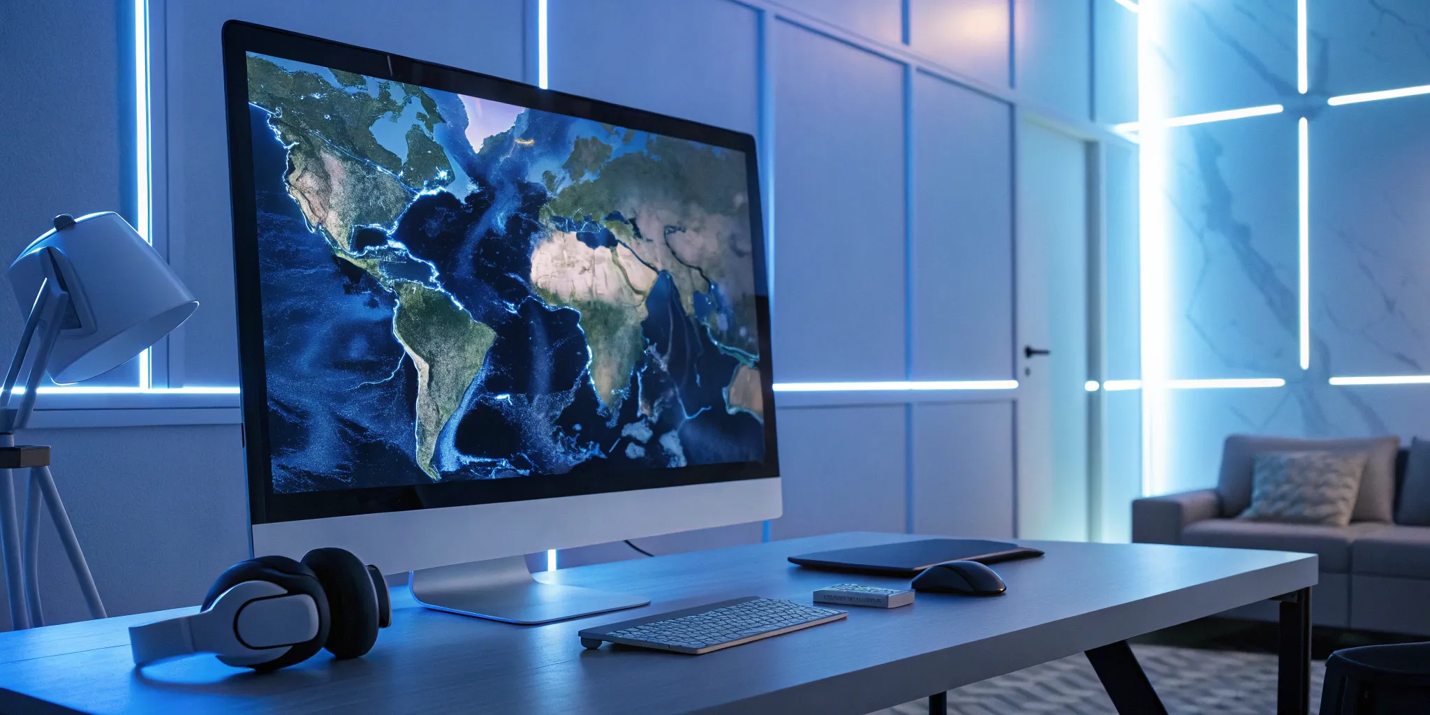 A world map on a computer, showing how to extend a game IP to other platforms.