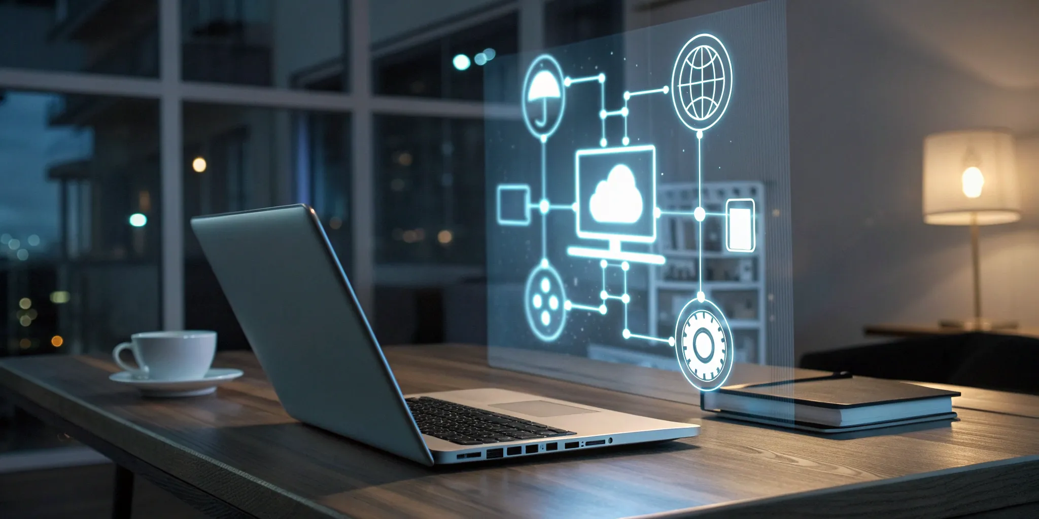 A laptop with a network of icons demonstrating how to extend IP across platforms.