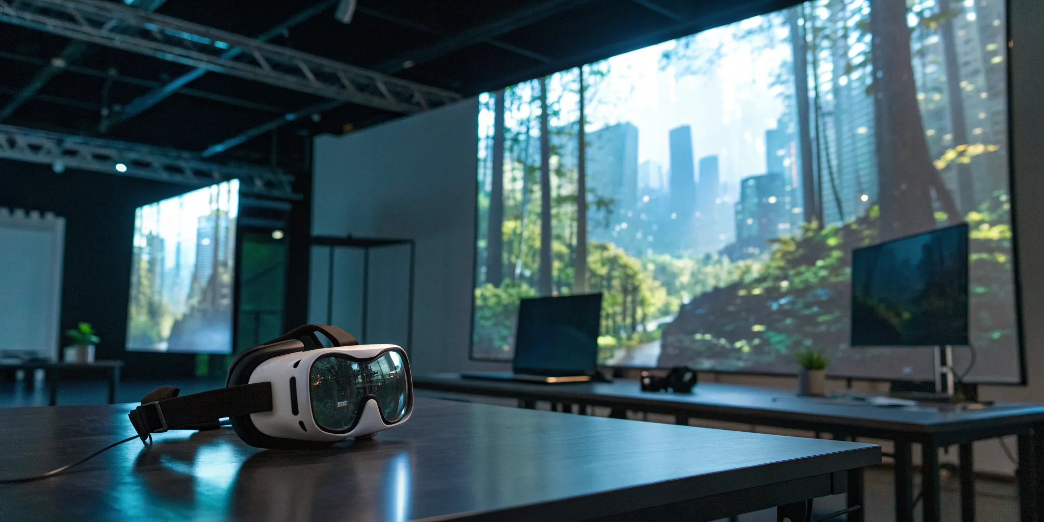 VR headset on a desk, factoring into the cost of a multi-platform AR and VR experience.