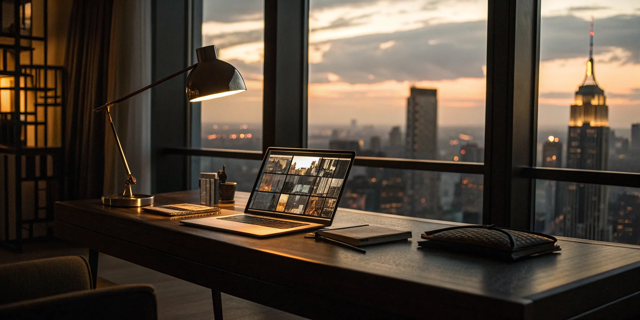 A writer's desk with a laptop and notebook for the pilot script development process.