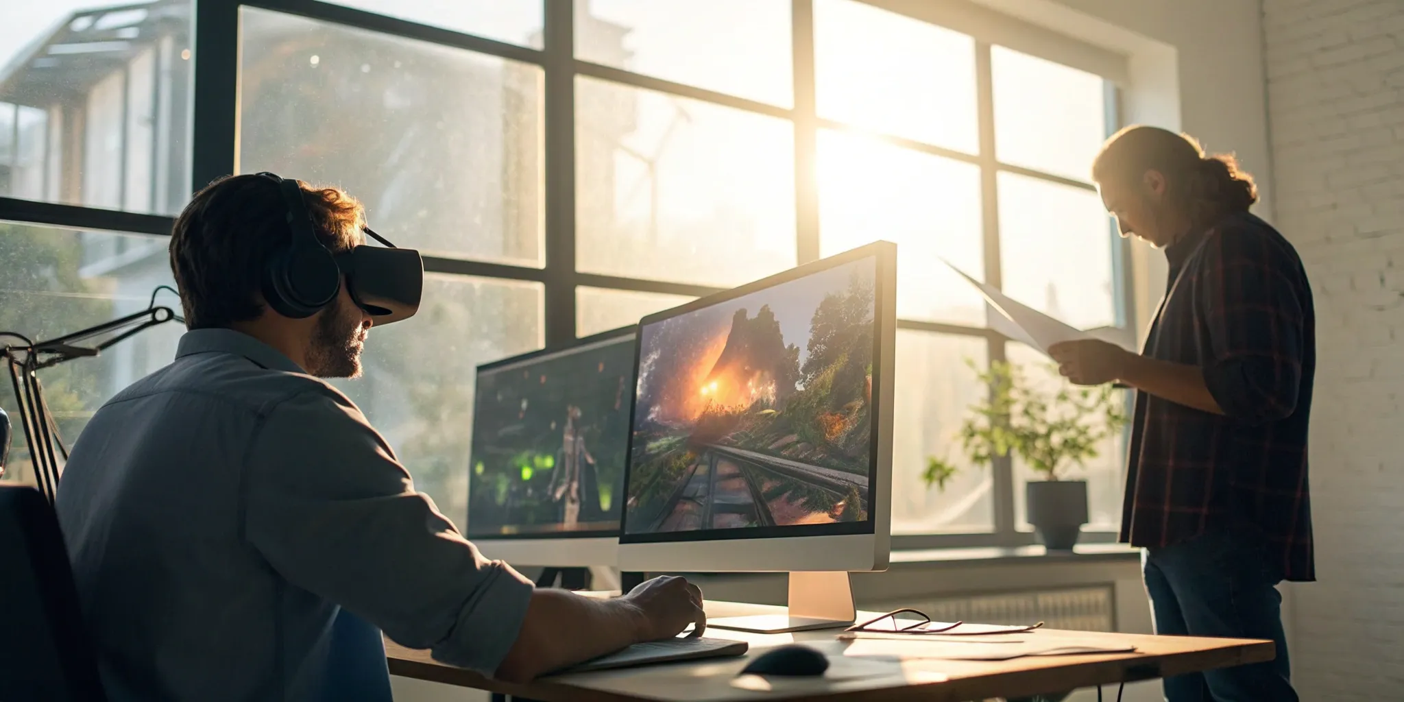 A team of developers at a Unity co-development studio collaborating on a project.