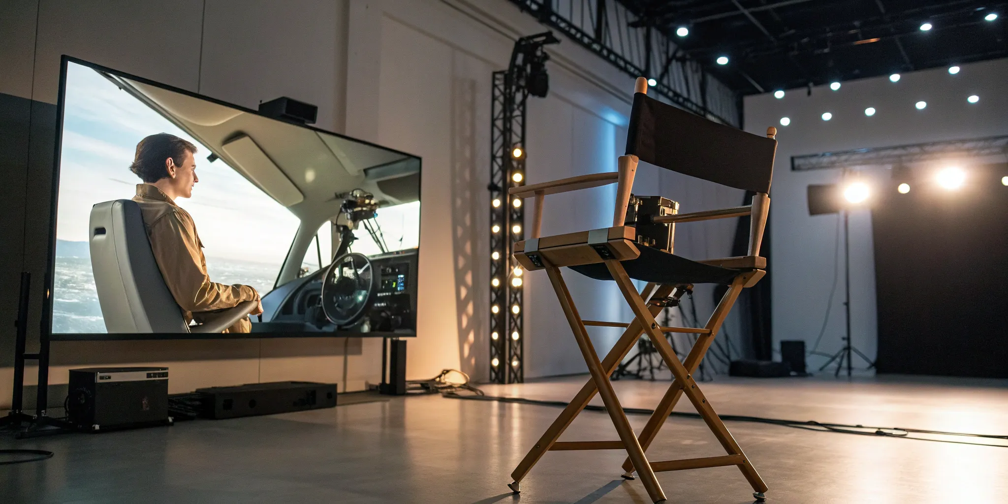 Virtual production studio with an LED wall for TV pilot services.