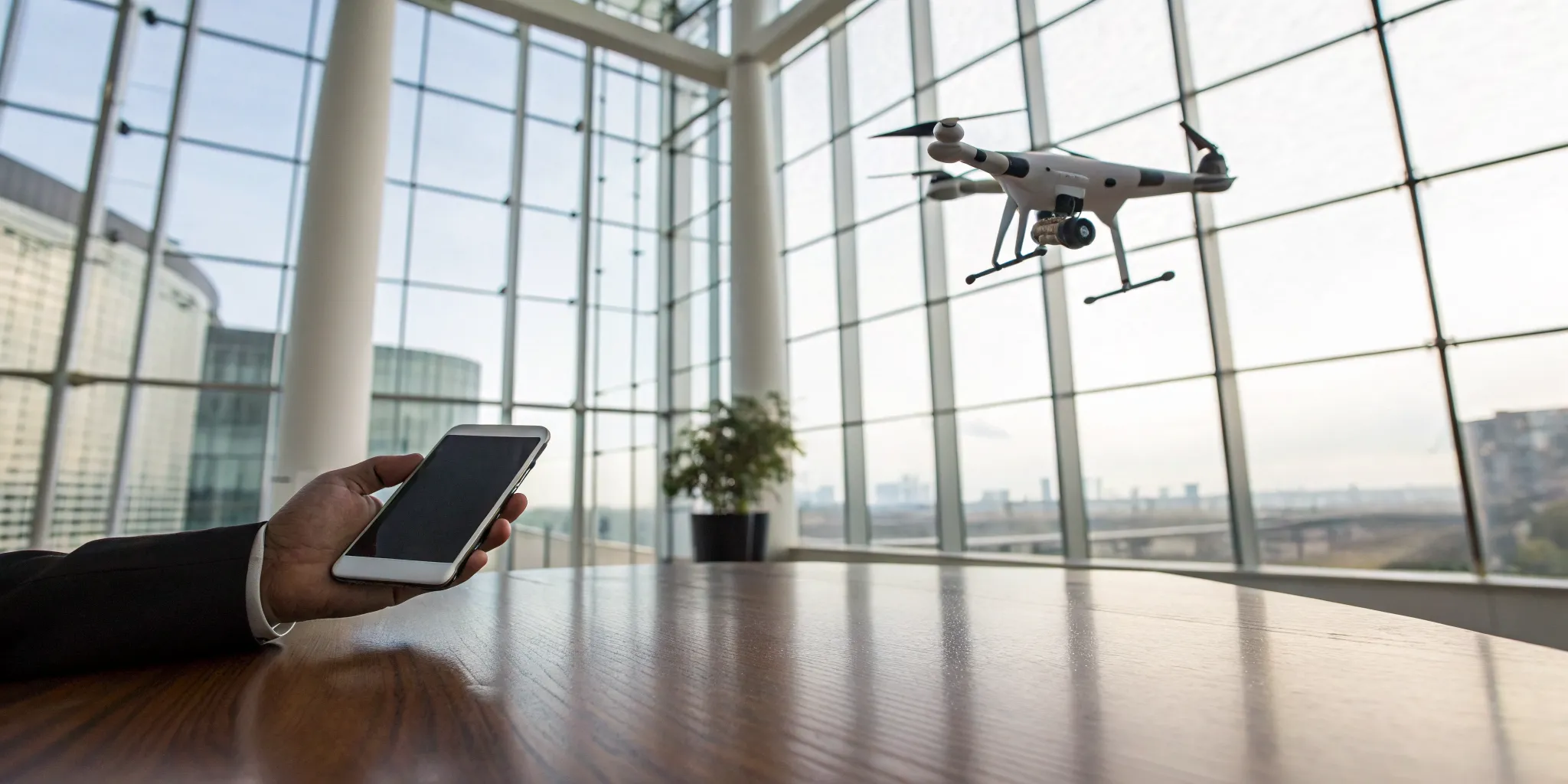 Augmented reality games development using a smartphone to control a drone in a modern office.