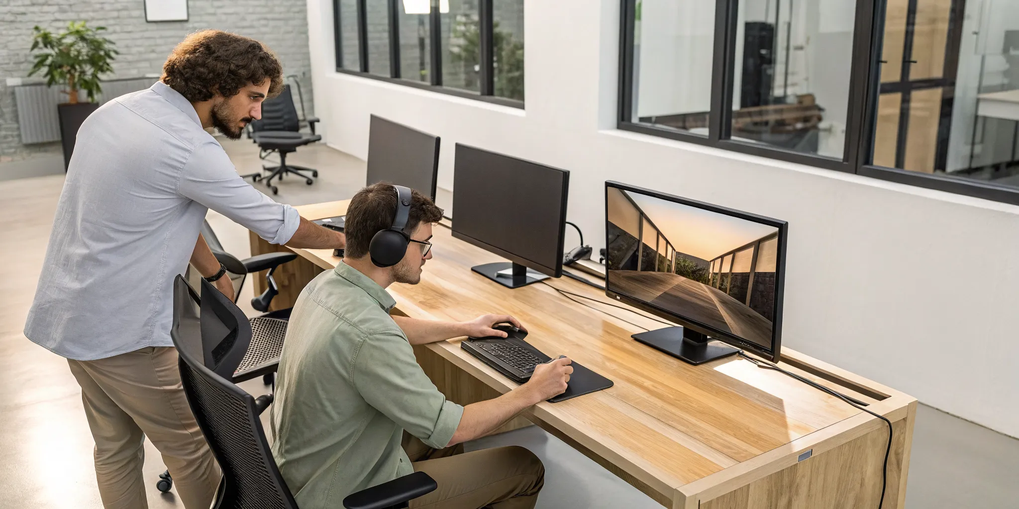 Game developers in a co-development partnership collaborating on a new video game.