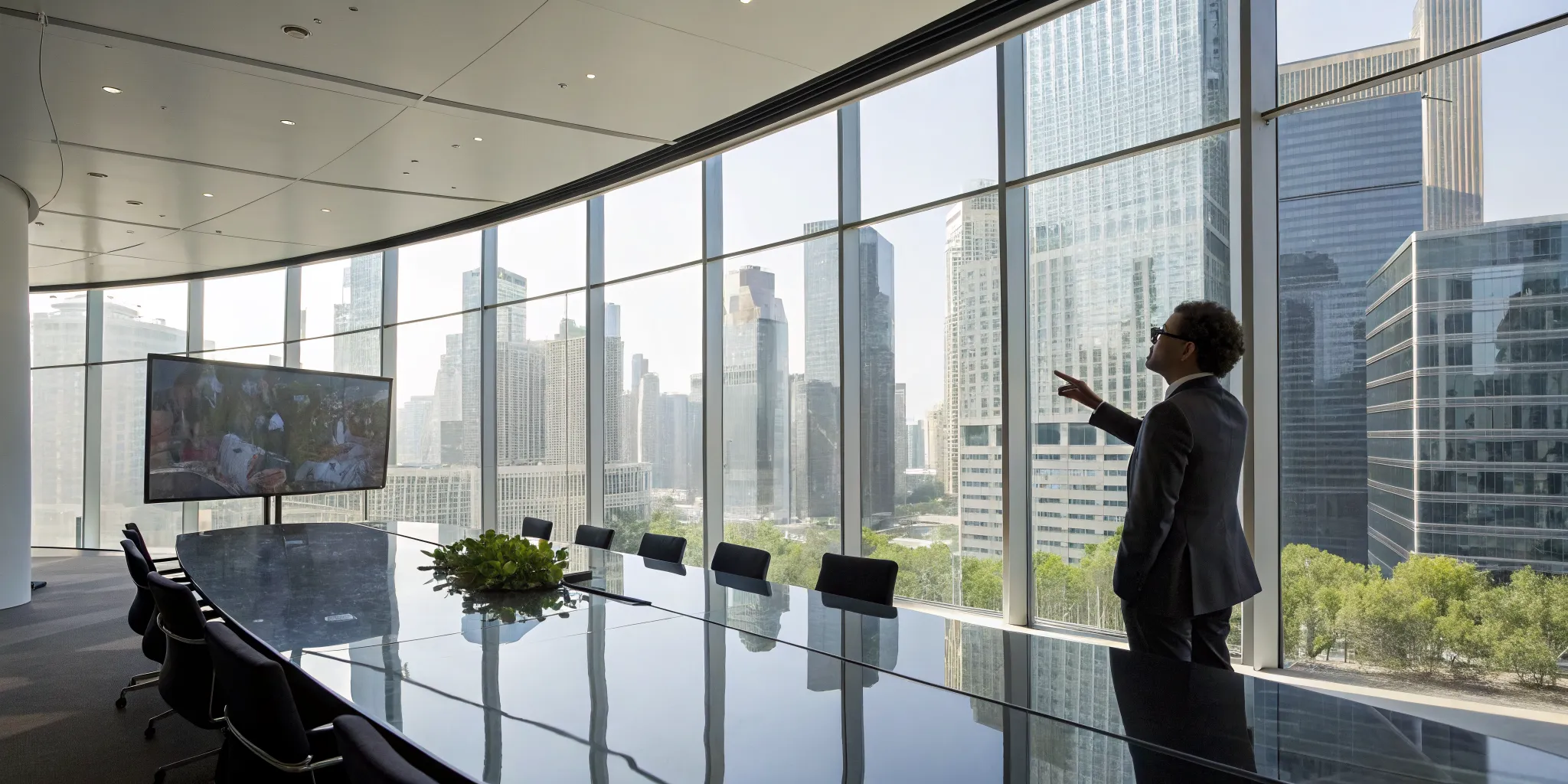 A professional using augmented reality for interactive storytelling in a modern office.
