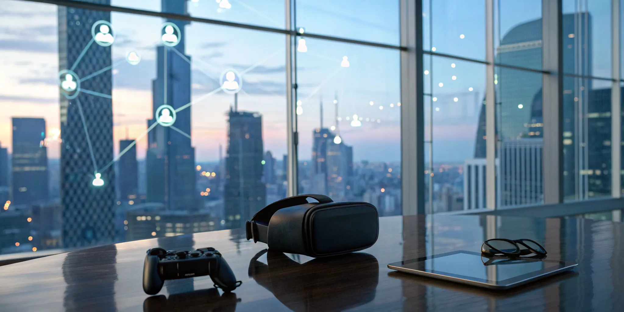 A desk setup for custom VR game development with a headset, controller, and tablet.