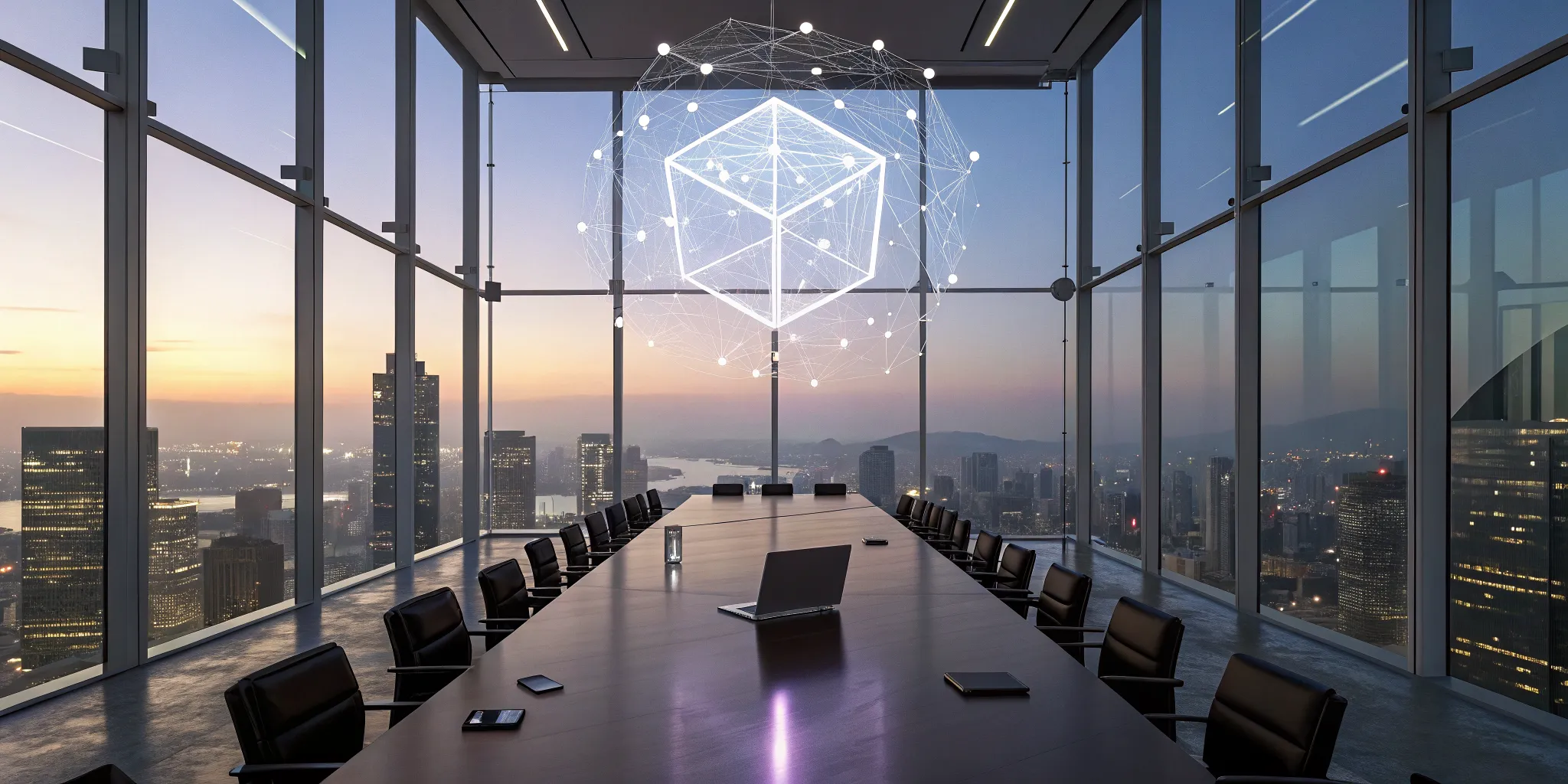 Digital cube hologram in a modern office representing a video game franchise expansion strategy.