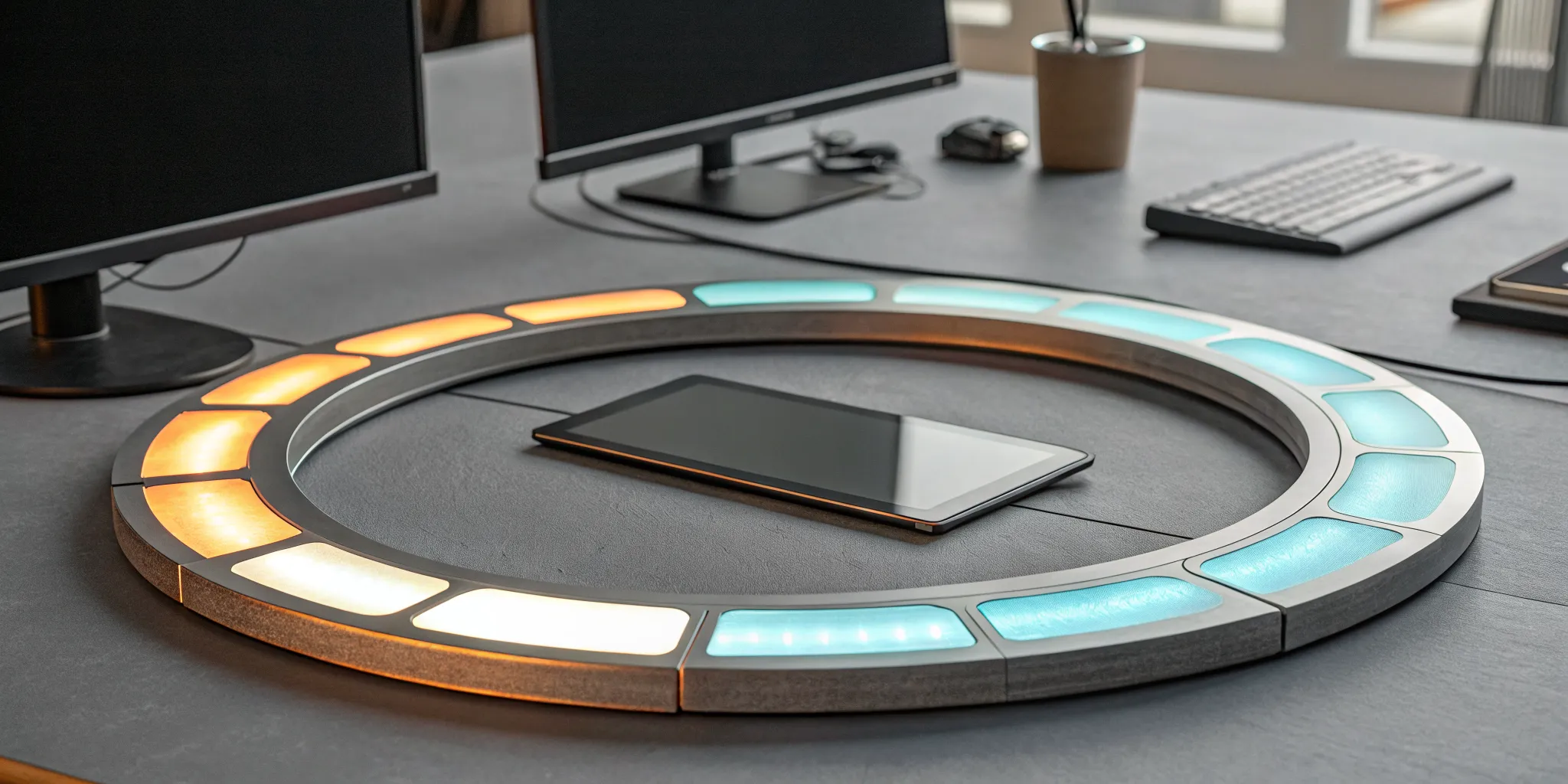 Full cycle game co-development process shown on a circular device and tablet.