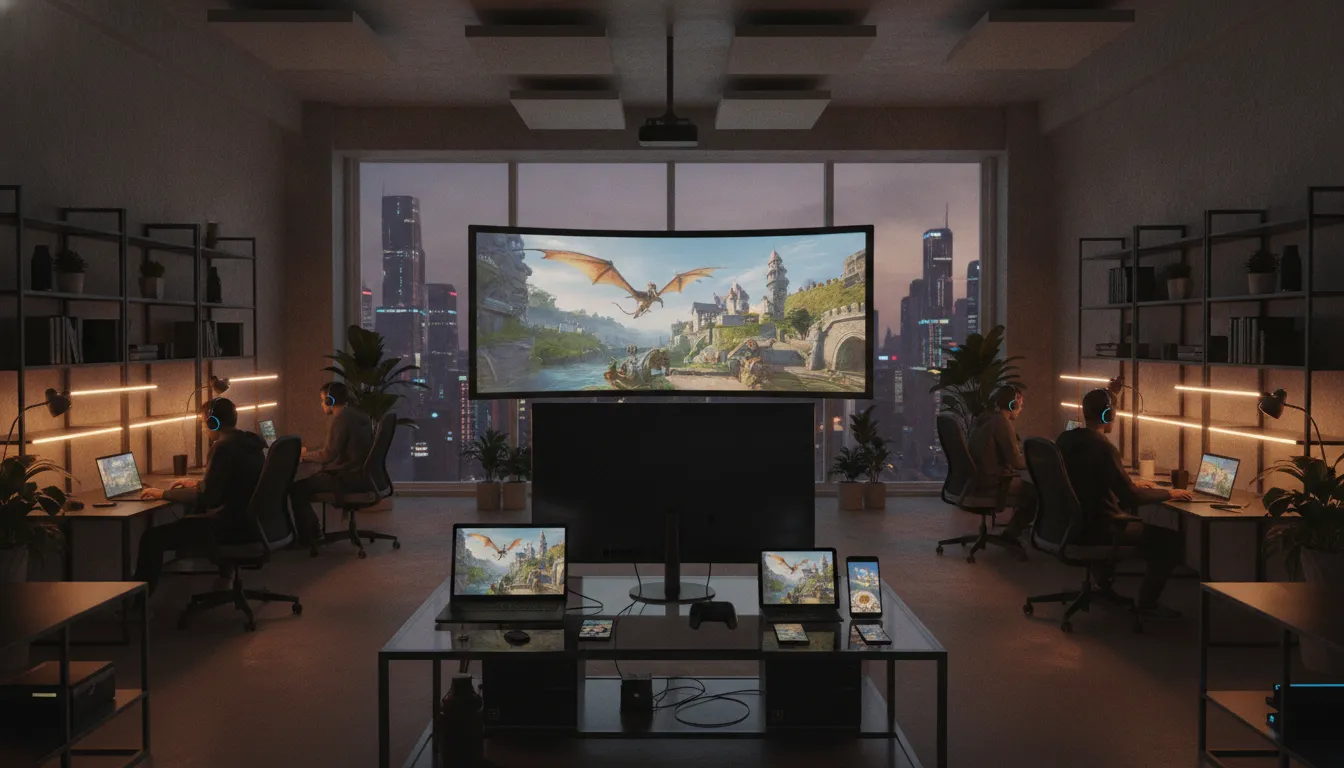 Development team planning a game porting cost budget across PC, console, and mobile
