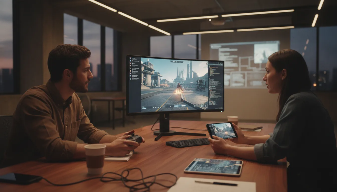 Game development team reviewing a cross-platform porting plan