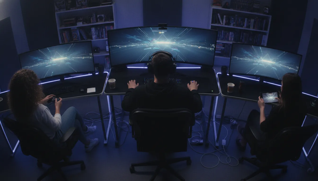 Quality assurance team testing a game across PC console and mobile