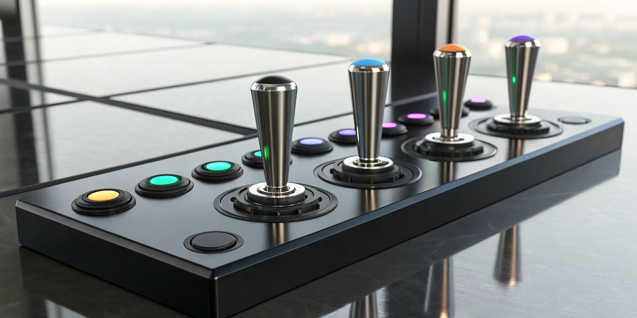 Arcade-style game controller with joysticks and buttons for increasing ROI in game development.