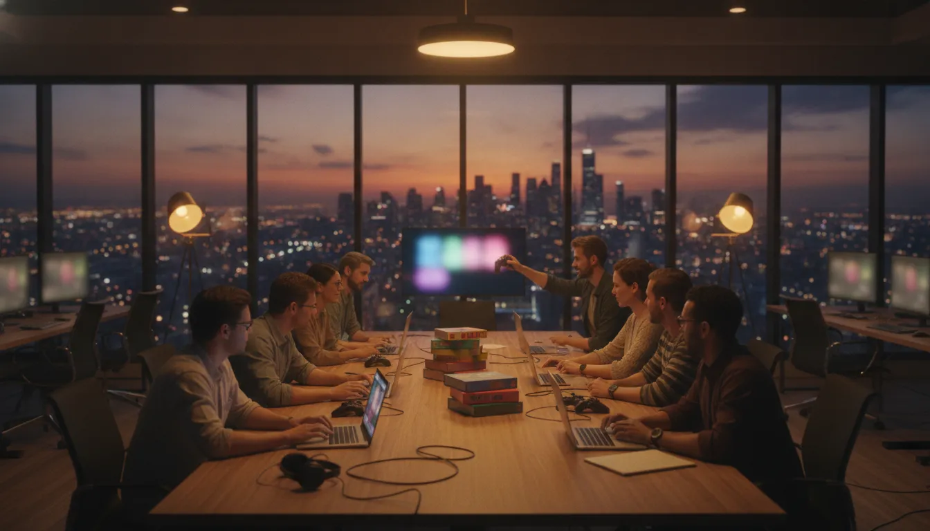 Game production team collaborating across studios and time zones on a shared title