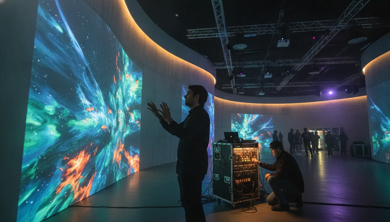 Technical team testing a location based entertainment development venue