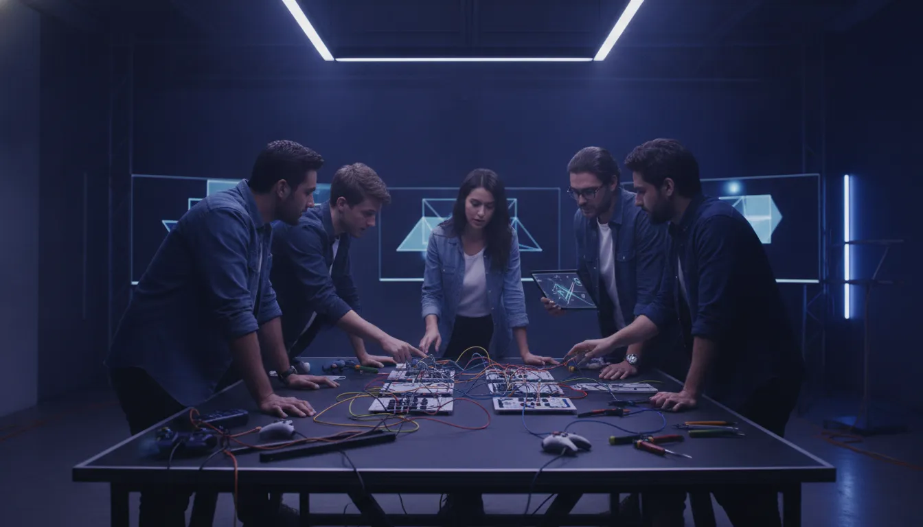 Game development team reviewing a playable prototype with an IP holder