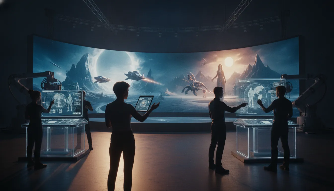 Production services company team collaborating across film and game production