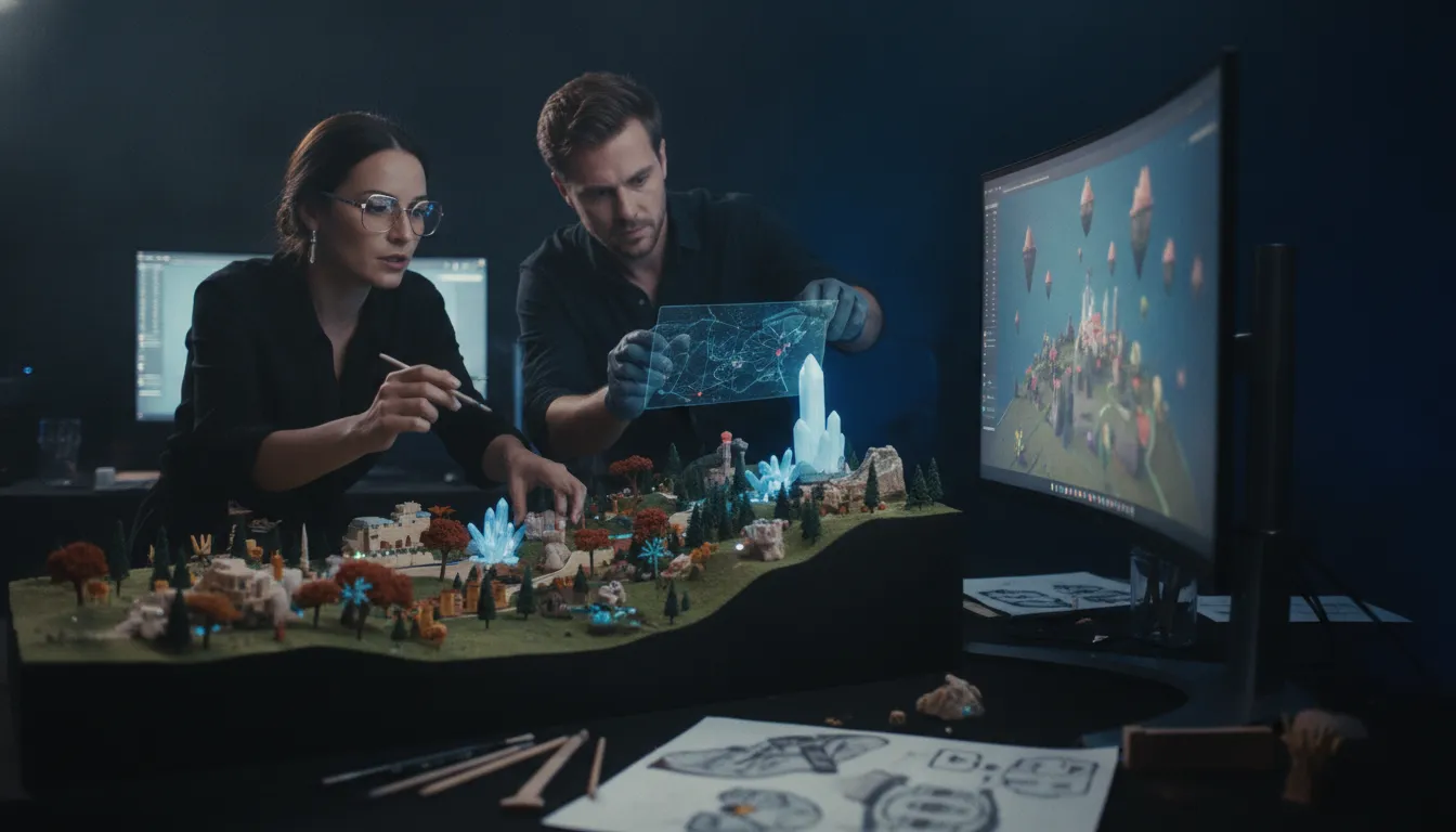 Extended reality development team connecting physical worldbuilding with a real-time entertainment environment