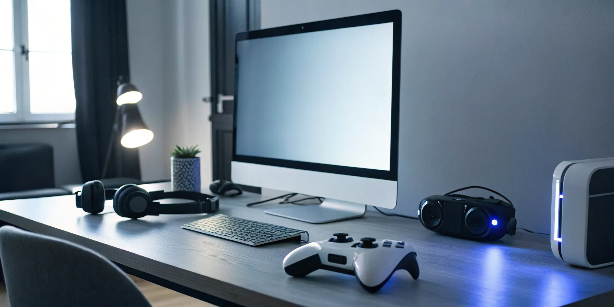 A game prototyping studio workspace with the tools needed to build and test a new video game.