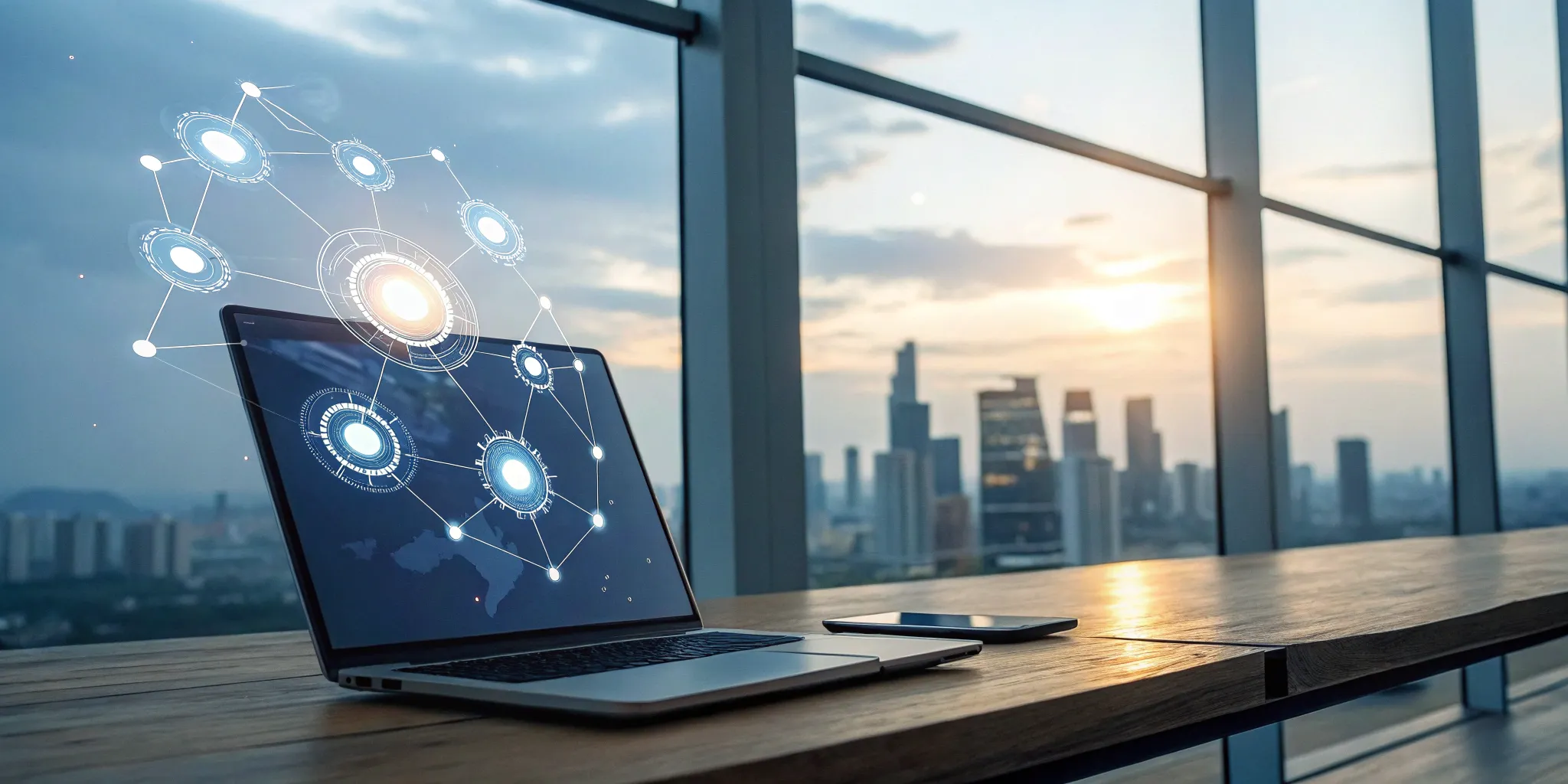 A digital network on a laptop for a cross-platform IP development agency.
