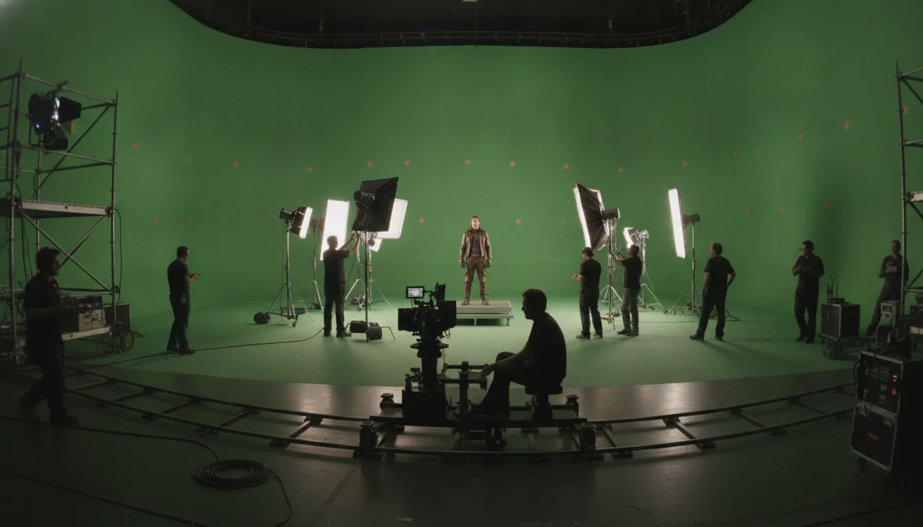 Green screen stage showing the traditional visual effects capture method