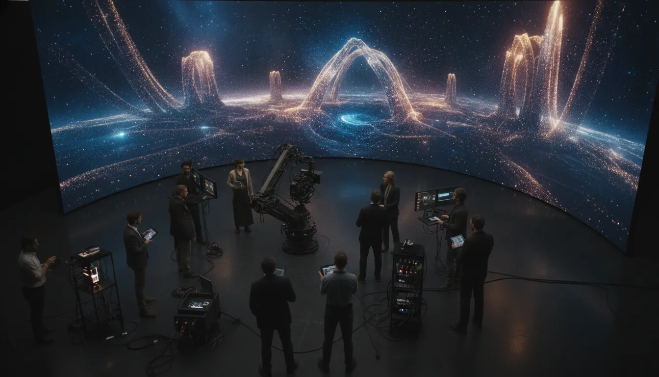 Creative and technical team shaping a cinematic virtual production environment