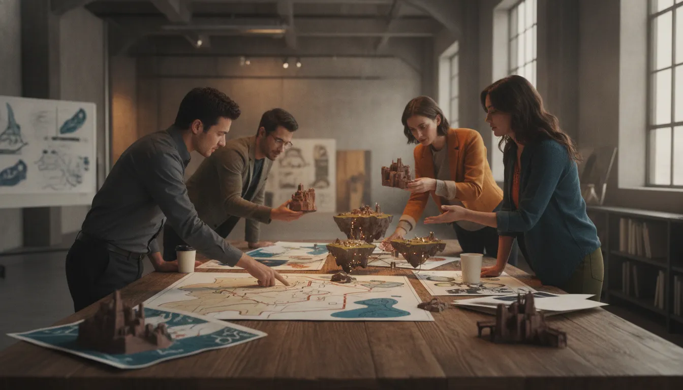 Creative team coordinating assets for a cross-platform entertainment release