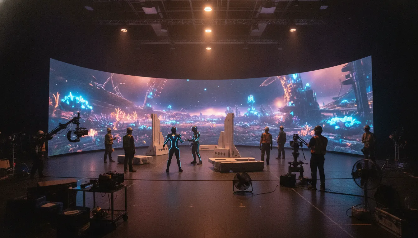 Virtual production stage supporting a transmedia franchise strategy