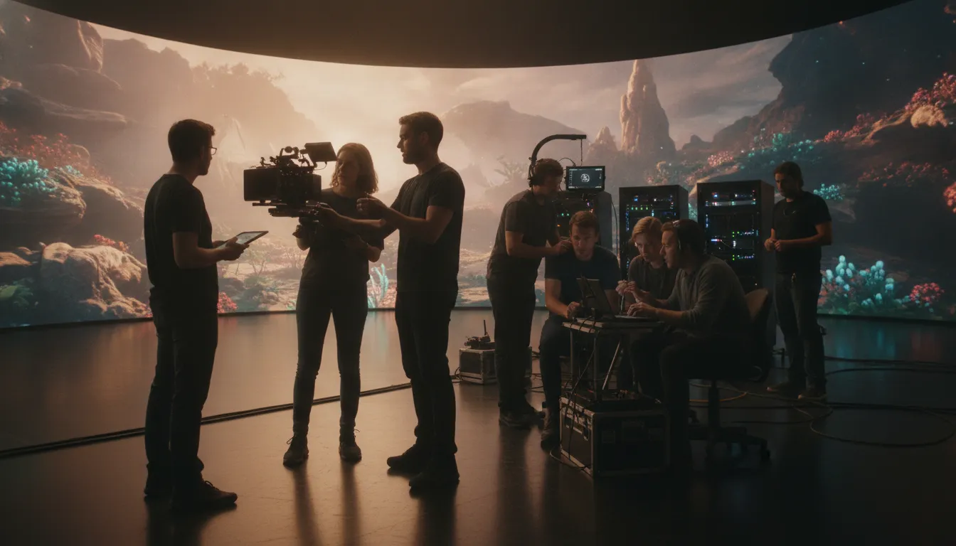 Virtual production studio setup with real-time rendering and tracked camera workflow