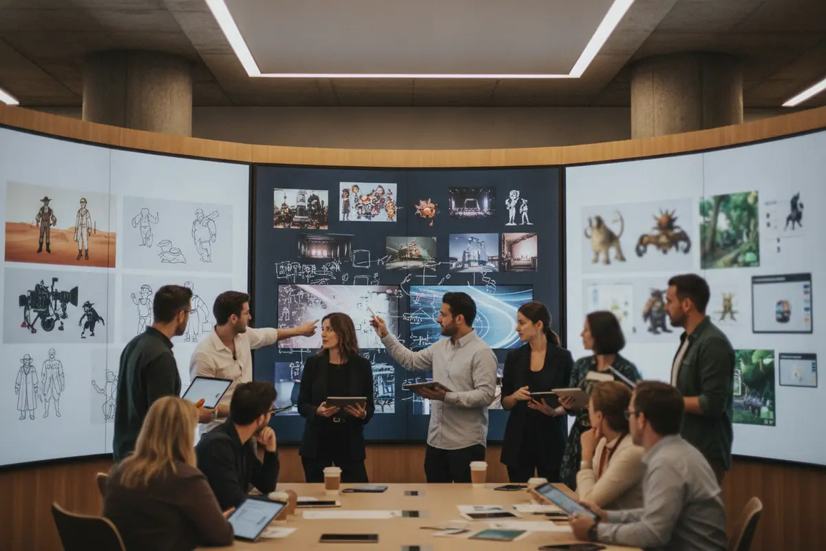 Entertainment team planning how a film project could connect with television and game development