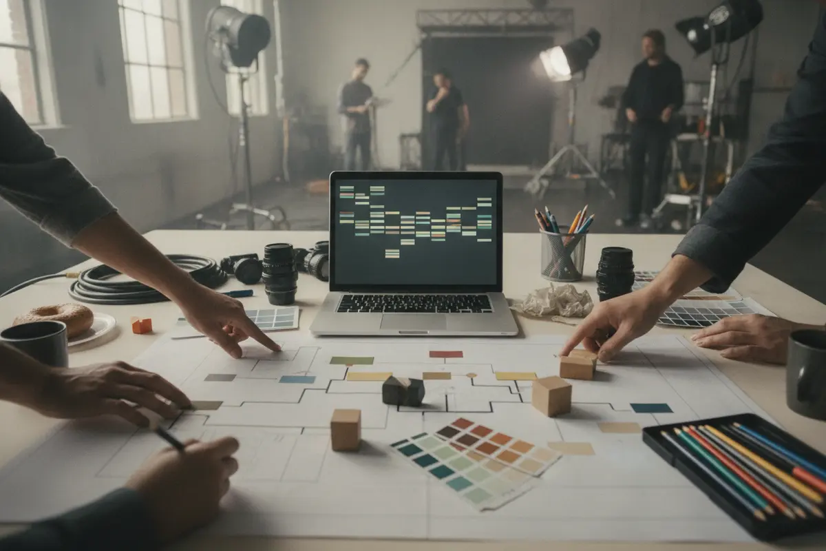Production technology services team mapping a connected film and game workflow