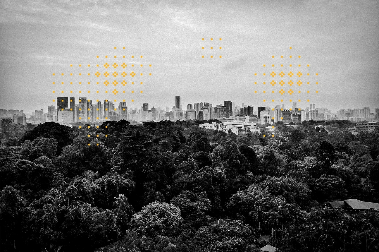 a black and white photo of a city has been stylized to show the effects of pollution and the need of more carbon neutral vs net zero reduction plans