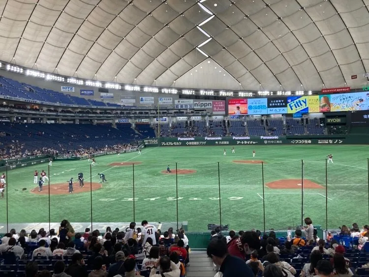 watching baseball at Tokyo Dome