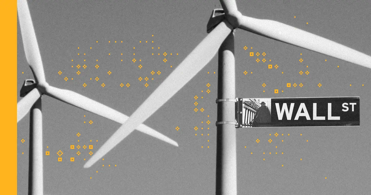 Windmills with a Wall Street sign surrounded by yellow glyphs