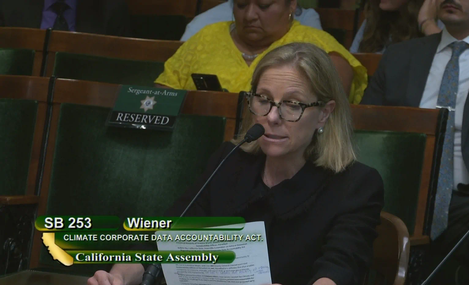 Persefoni Deputy GC & Chief Sustainability Officer Kristina Wyatt testifying before the CA legislature on SB 253